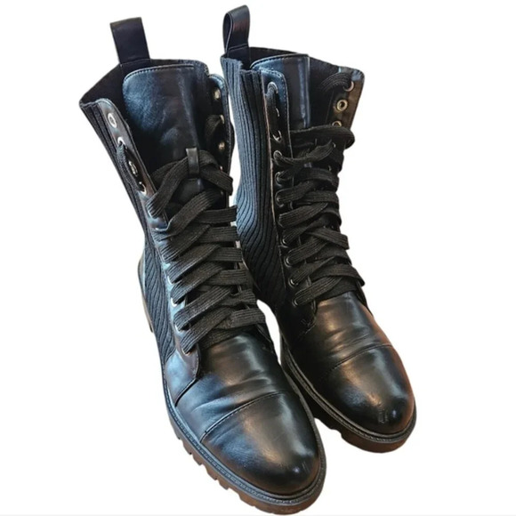Zara Low Heeled Contrasting Moto Combat Lace Up Ankle Biker Boots Black Size 41. - Picture 12 of 16